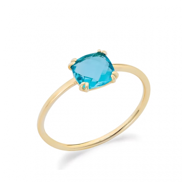 Anello in Oro giallo 375‰ con cristallo topazio azzurro