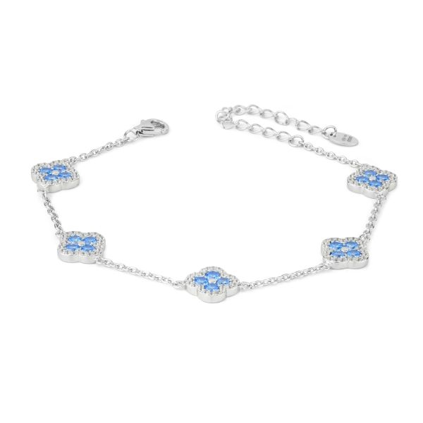 Bracciale in argento con pavè di zirconi e cristalli acquamarina