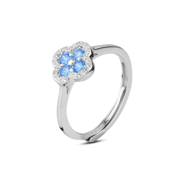 Anello in argento con pavè di zirconi e cristalli acquamarina