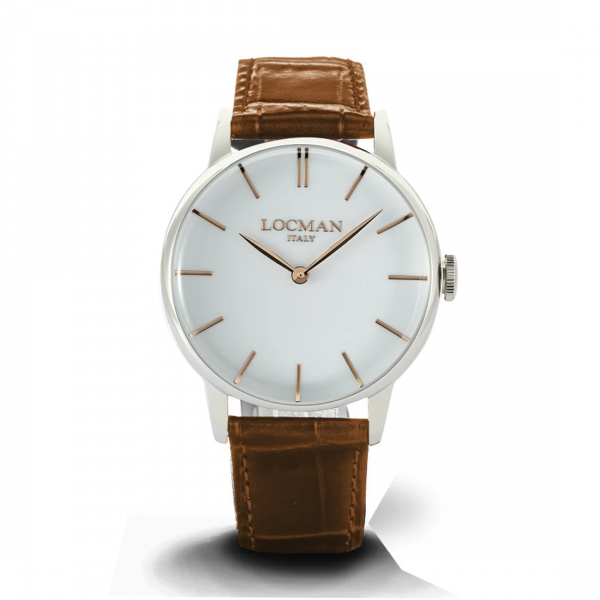 Orologio Locman 1960 Bianco Cinturino in Pelle Marrone