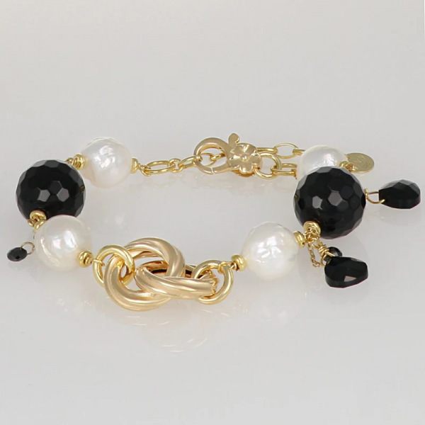 Bracciale onice nero e perle vere donna