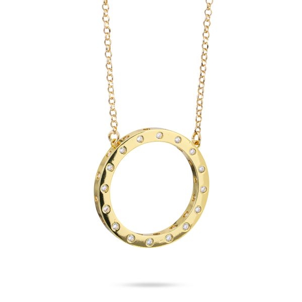 Collana placcata oro giallo con pendente circolare con zirconi incastonati