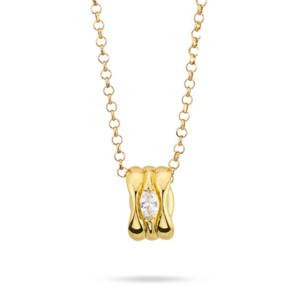 Girocollo placcato oro giallo con zircone navette incastonato e pendente
